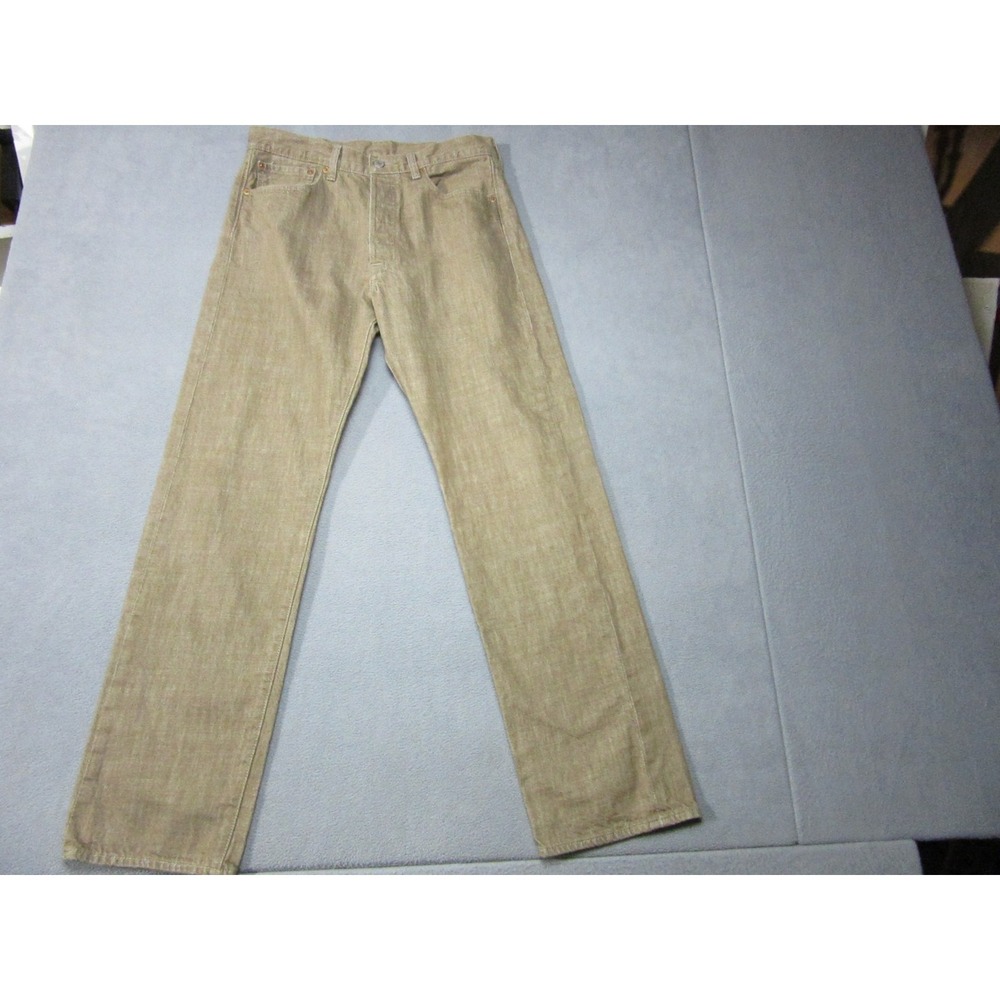 Levis 501 Jeans Mens 33x34 Brown Button Fly White Oak Cone Denim Straight Shrunk